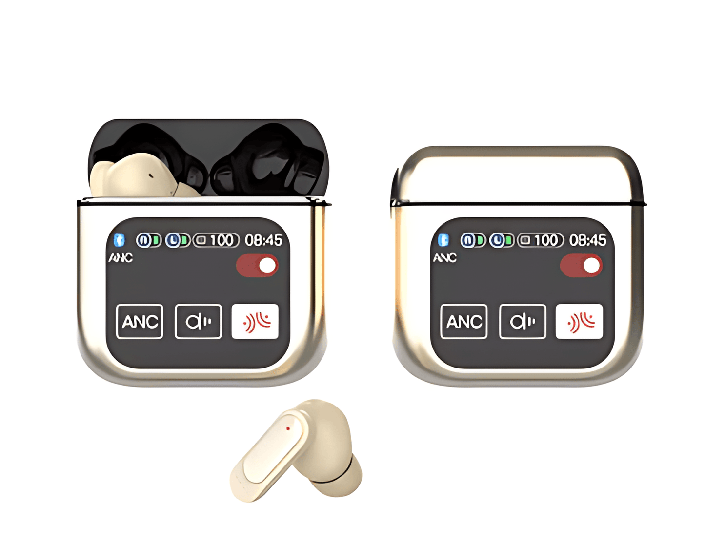 Wireless Bluetooth Earbuds with Active Noise Cancelling - Waterproof Sports Earphones with LED Touch Control Gold