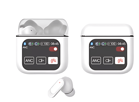 Wireless Bluetooth Earbuds with Active Noise Cancelling - Waterproof Sports Earphones with LED Touch Control White