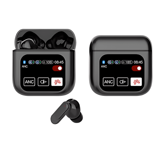 Wireless Bluetooth Earbuds with Active Noise Cancelling - Waterproof Sports Earphones with LED Touch Control Black
