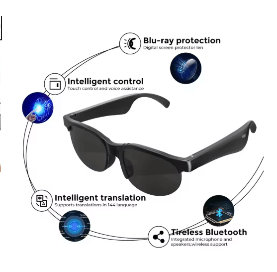 Smart Translator Glasses with Wireless Earphones - Real-Time Translation for 138 Languages