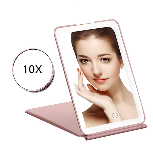 Portable USB Rechargeable  LED Makeup Mirror with Touch Screen - 3 Adjustable Light Modes, USB Rechargeable, Foldable Design - Perfect for On-the-Go Makeup! Ezdore