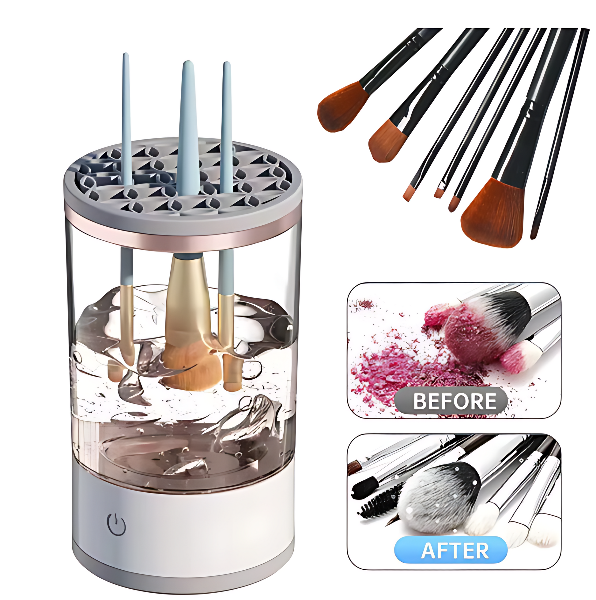 USB Rechargeable 3-in-1 Electric Makeup Brush Cleaner & Holder -  Quick Drying & Easy Cleaning - Essential Tool for Effortless Makeup Brush Care Ezdore