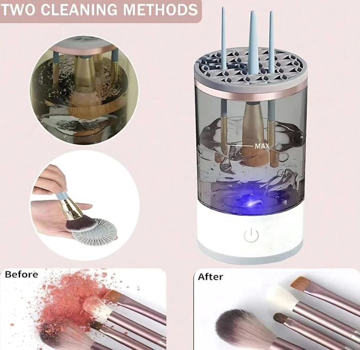 USB Rechargeable 3-in-1 Electric Makeup Brush Cleaner & Holder -  Quick Drying & Easy Cleaning - Essential Tool for Effortless Makeup Brush Care Ezdore