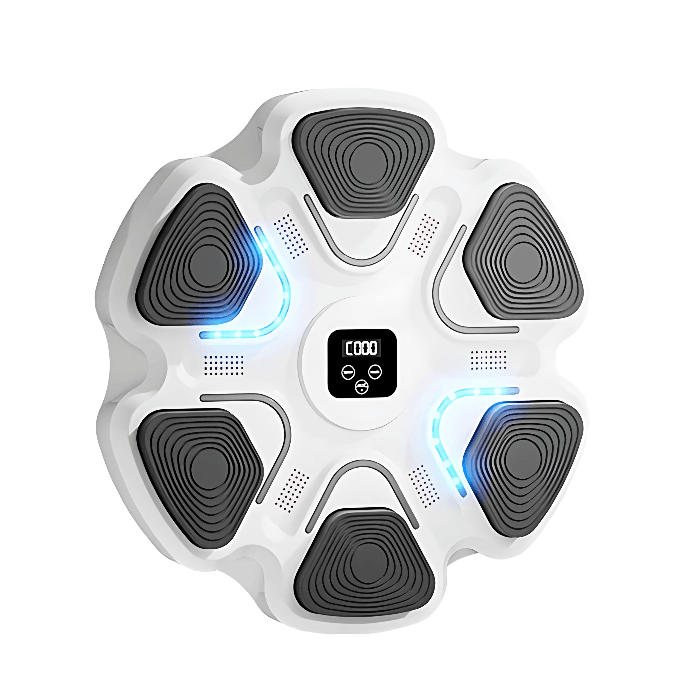 Smart LED Boxing Trainer with Bluetooth Music - Interactive Home Workout Equipment for All Ages White